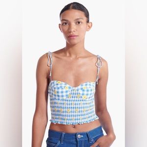 NWT never worn STAUD Landry Top Size M in gingham daisy plaid